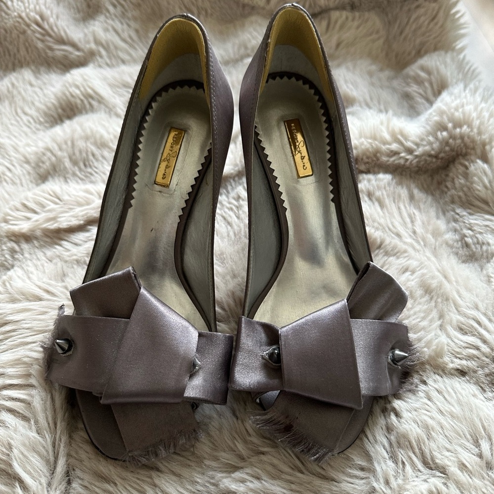 Report Signature Grey Satin Bow Heels